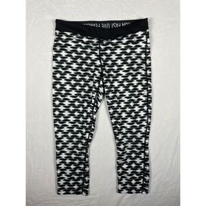 Nike Dri Fit Womens Athletic Cropped Leggings Black White Geometric Print Size L
